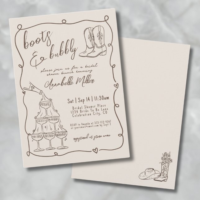Hand Drawn Cowgirl Country Bridal Shower Invitation (Hand Drawn Cowgirl Country Bridal Shower Invitation)