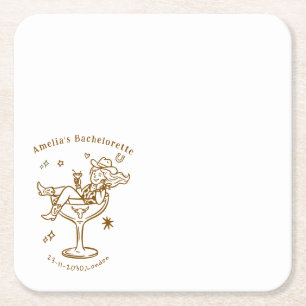 Hand Drawn Cowgirl Glass Wedding Napkins. Square Paper Coaster