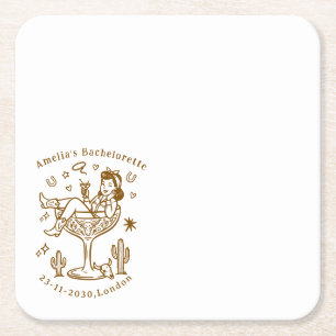 Hand Drawn Cowgirl Glass Wedding Napkins. Square Paper Coaster