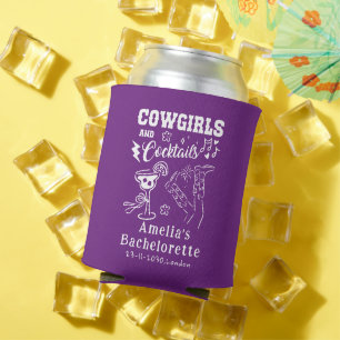 Hand Drawn Cowgirl Western Cocktails Wedding Can Cooler