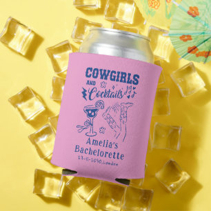 Hand Drawn Cowgirl Western Cocktails Wedding Can Cooler