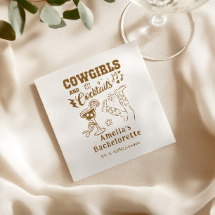 Hand Drawn Cowgirl Western Cocktails Wedding  Napkin
