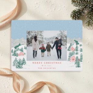 Hand Drawn Cozy Holiday Village Photo Holiday Card