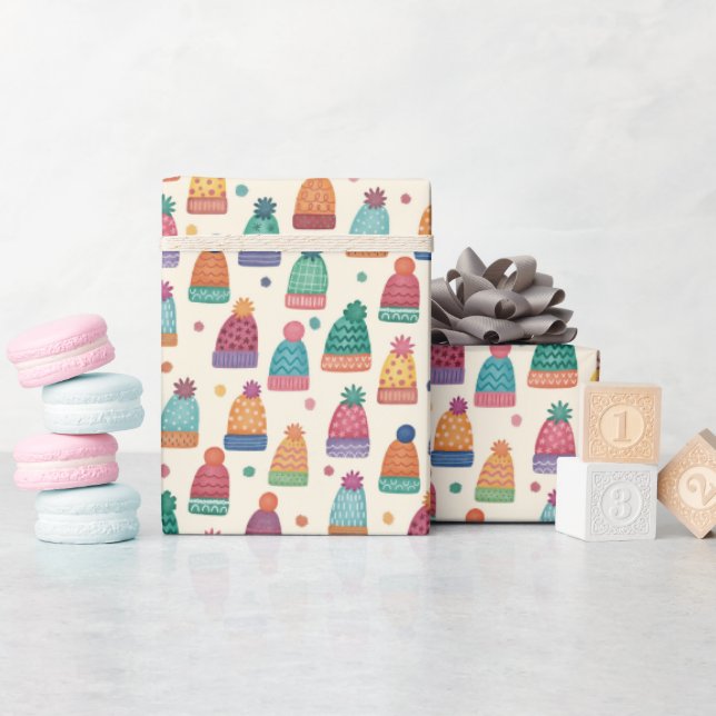 Hand Drawn Cozy Winter Hats Wrapping Paper Roll (Baby Shower)
