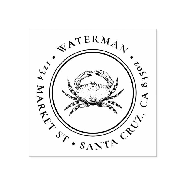 Hand-drawn Crab | Round Nautical Return Address Rubber Stamp (Imprint)