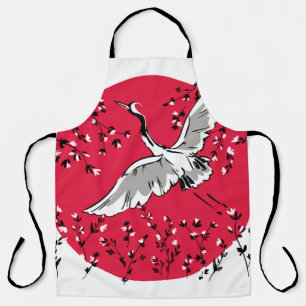 Hand drawn Crane bird, Graphic illustration bird a Apron