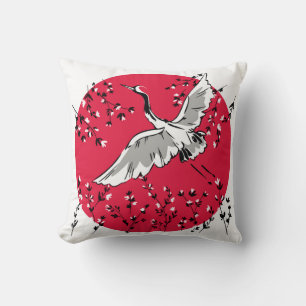 Hand drawn Crane bird, Graphic illustration bird a Cushion