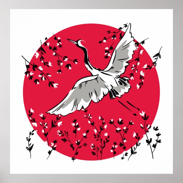 Hand drawn Crane bird, Graphic illustration bird a Poster (Front)