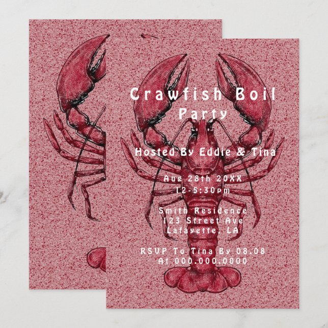 Hand drawn Crawfish Boil Party Invitation (Front/Back)