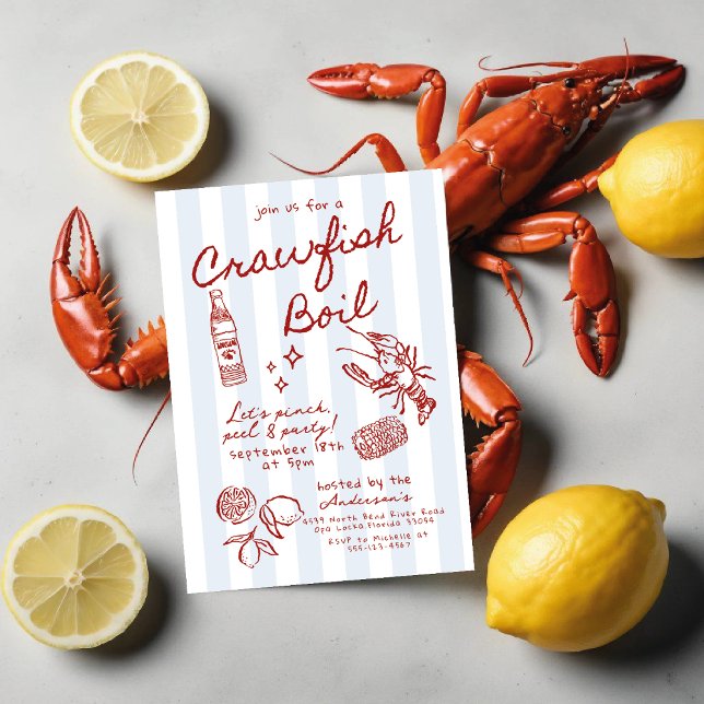 Hand drawn Crawfish Boil Seafood Boil Party Invitation (Creator Uploaded)
