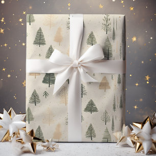 Hand Drawn Cream  Pine Tree Wrapping Paper