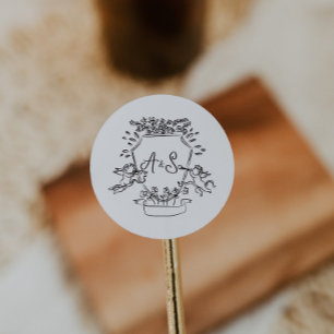Hand drawn Crest Monogram Wedding Circle Classic Round Sticker