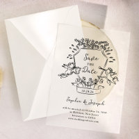 Hand Drawn Crest with Cherubs | Save the Date
