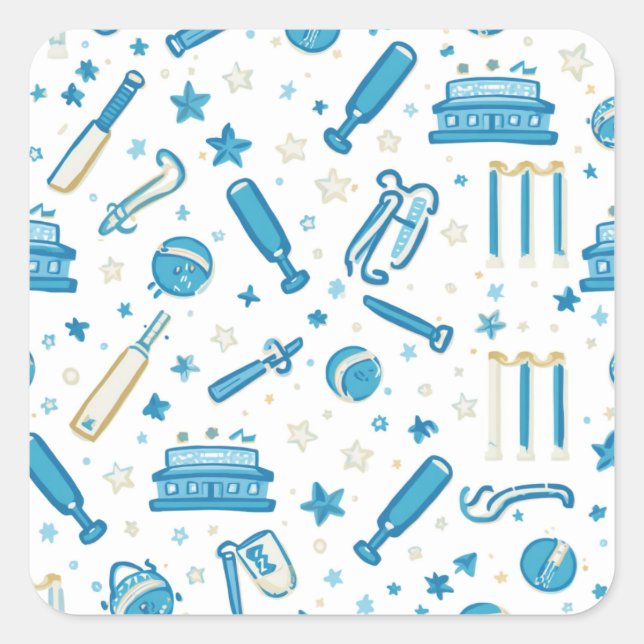 Hand Drawn Cricket Doodle Seamless Pattern Fun Spo Square Sticker (Front)