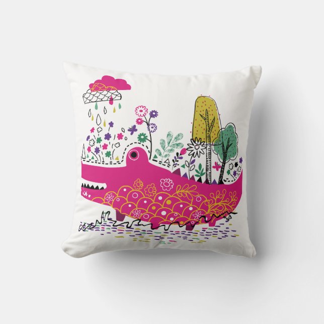 Hand Drawn Crocodile Wild Art Cushion (Front)