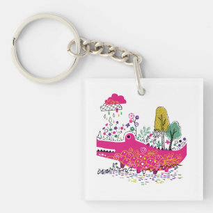 Hand Drawn Crocodile Wild Art Key Ring