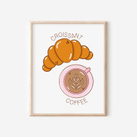 Hand-Drawn Croissant & Coffee Kitchen Art