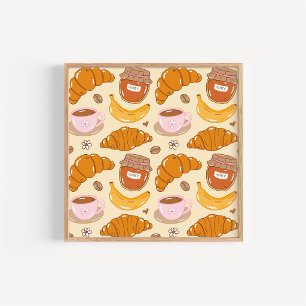 Hand-Drawn Croissants and Coffee Kitchen Art Poster