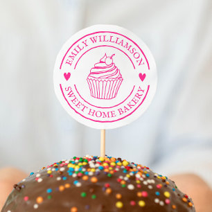 Hand Drawn Cupcake & Hearts Home Bakery Logo Rubber Stamp