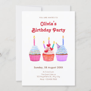 Hand drawn cupcakes candlelights birthday invitation