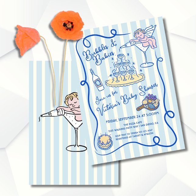 Hand drawn cupid champagne Baby Shower Invitation (Creator Uploaded)