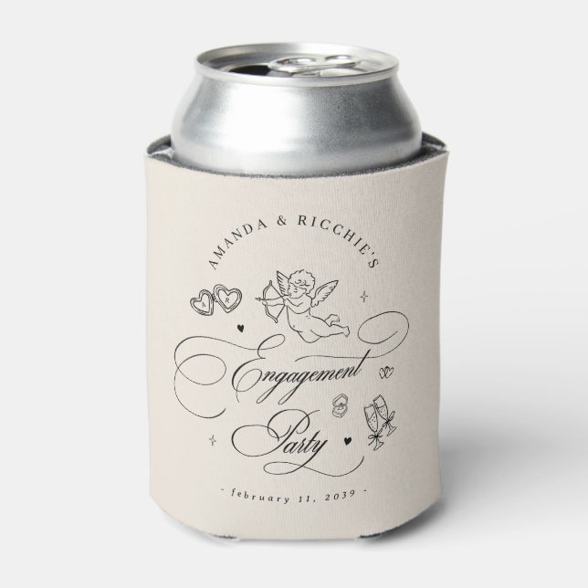 Hand Drawn Cupid Cherub Engagement Party Favor Can Cooler (Can Front)