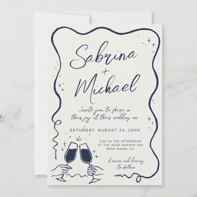 Hand Drawn Curvy Whimsical Wedding Invitation (Front)