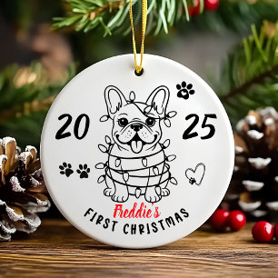 Hand drawn custom French Bulldog Ceramic Tree Decoration