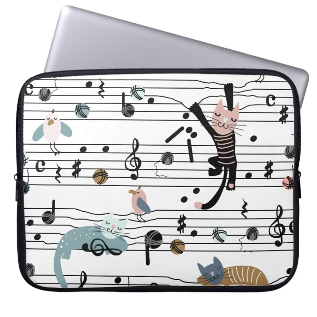 Hand drawn cute cartoon seamless pattern illustrat laptop sleeve (Front)