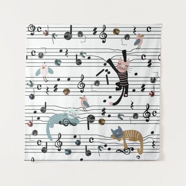 Hand drawn cute cartoon seamless pattern illustrat tapestry (Front)