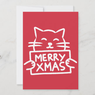 Hand Drawn Cute Cat Merry Xmas Holiday Card