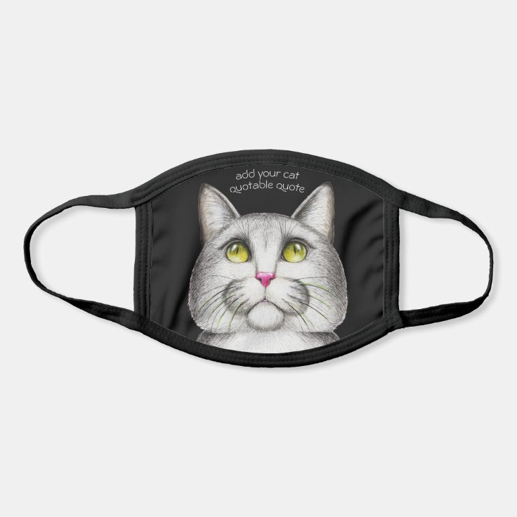 Hand Drawn Cute Cat Pink Nose Green Eyes Animal Face Mask | Zazzle