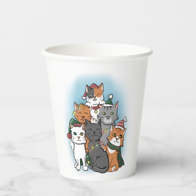 Hand drawn Cute Christmas Cats  Paper Cups (Front)
