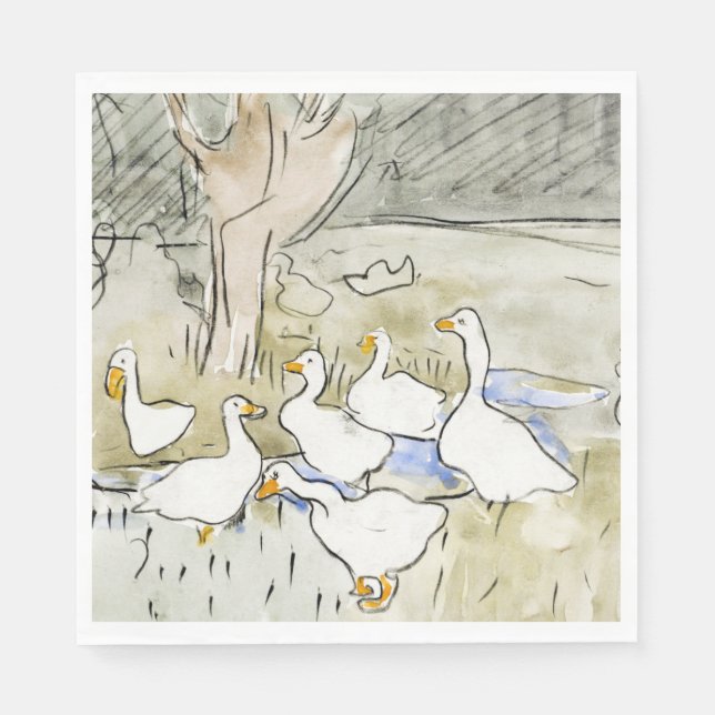 Hand Drawn Cute Duck Photos White Duck Clipart Fam Napkin (Front)