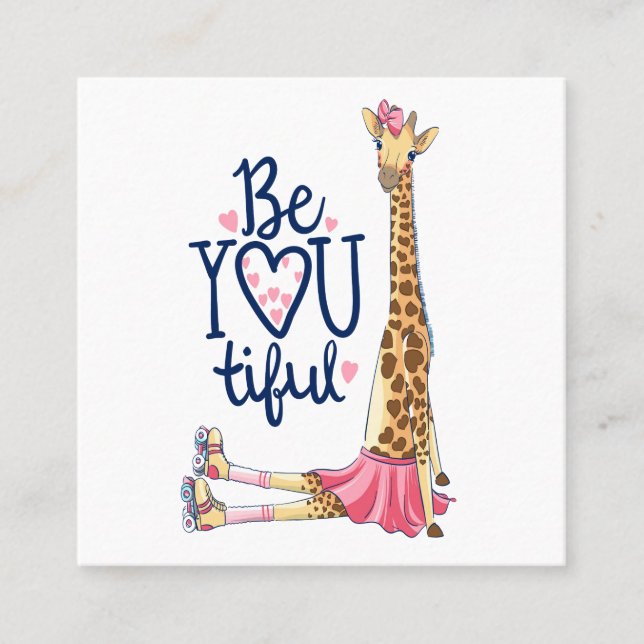 Hand drawn cute giraffe illustration square business card (Front)