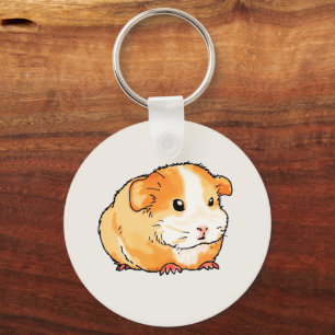 Hand-Drawn Cute Guinea Pig Illustration Key Ring