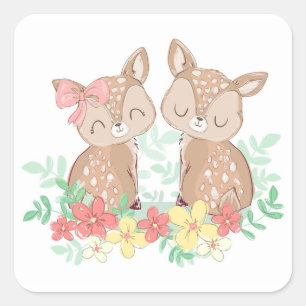 Hand Drawn Cute Little Deer Square Sticker