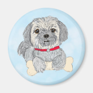 Hand drawn cute little Shiatsu or Llaso Apso Dog Magnet
