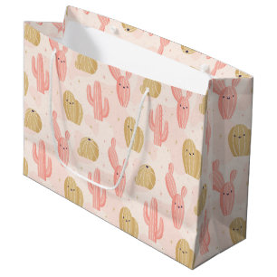 hand drawn  cute pink cactus large gift bag