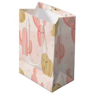 hand drawn cute pink cactus medium gift bag