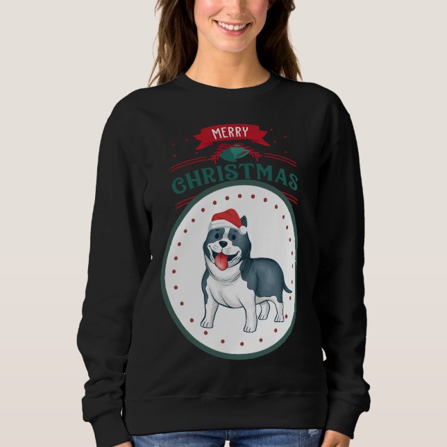 Hand Drawn Cute Pitbull With Santa Hat Merry Chris Sweatshirt (Front)