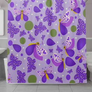 Hand Drawn Cute Purple Butterflies With Hearts Shower Curtain