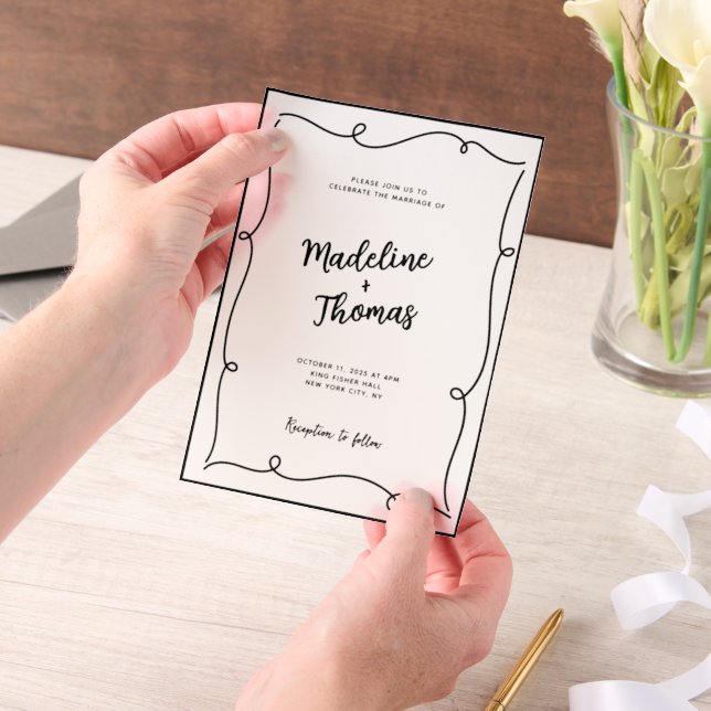 Hand Drawn Cute Script Whimsical Wedding Vellum Invitations (Handheld)