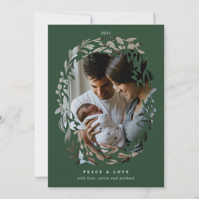 Hand-Drawn Cutout Wreath Frame Green Holiday Photo (Front)