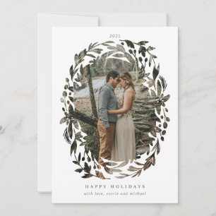 Hand-Drawn Cutout Wreath Frame White Holiday Photo Card