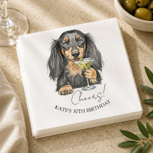 Hand Drawn Dachshund Dirty Martini Doodle Cocktail Napkin