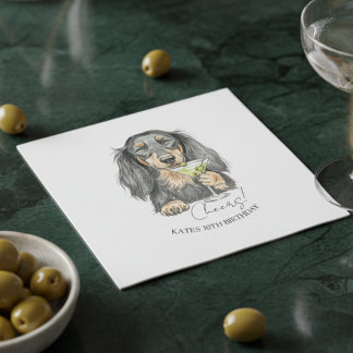 Hand Drawn Dachshund Dirty Martini Doodle Cocktail Napkin
