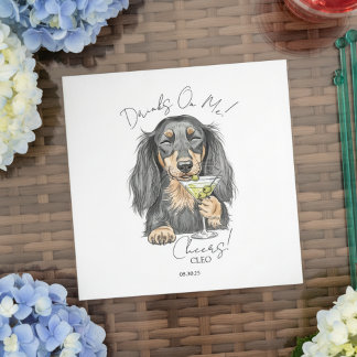 Hand Drawn Dachshund Martini Open Bar Cocktail Napkin