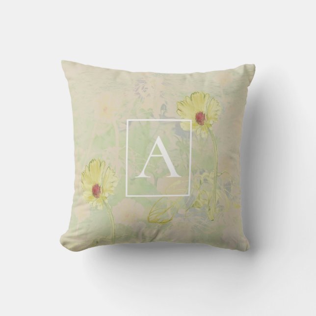 Hand-drawn Daisies Monogram Cushion (Front)