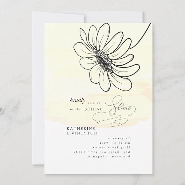 Hand-Drawn Daisy Yellow Bridal Shower  Invitation (Front)
